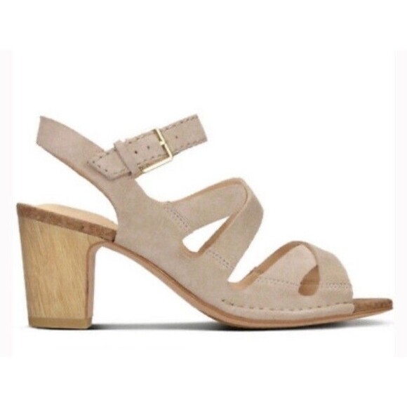 Clarks Shoes - Clarks Spiced Ava Block Mid Heels Tan Suede Leather Sandal Sz 8